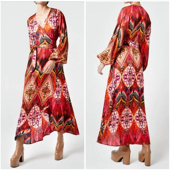 Smythe Hostess Wrap Dress In Multi Ikat Print Medium - Picture 3 of 8